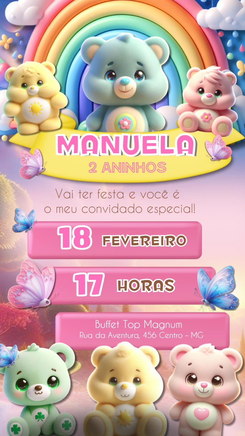 Convite Aniversário Ursinhos Carinhosos para Editar Online