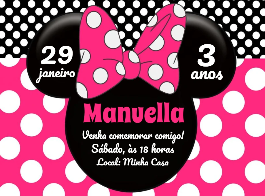 Convite Aniversário Minnie Rosa Editável Online