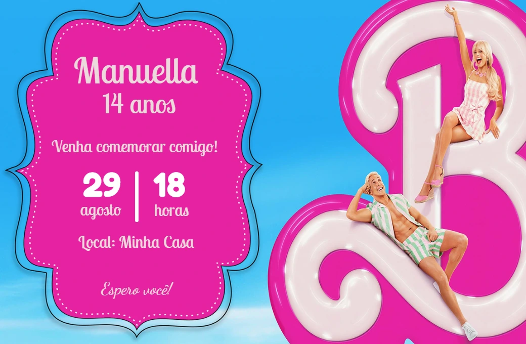 Convite Aniversário Barbie Filme para Editar Online