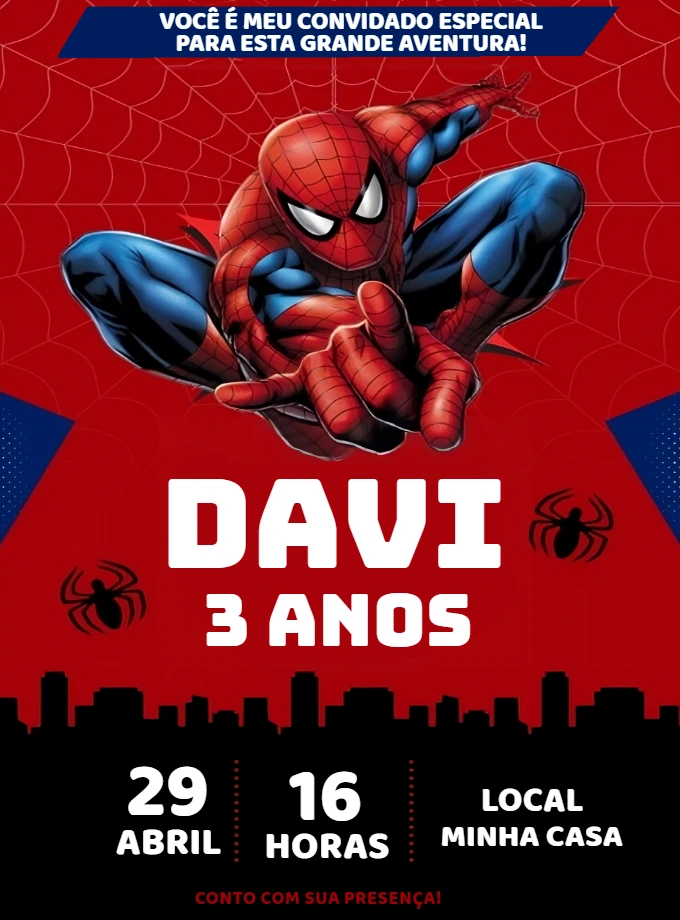 Convite Aniversário Homem Aranha para Editar Online
