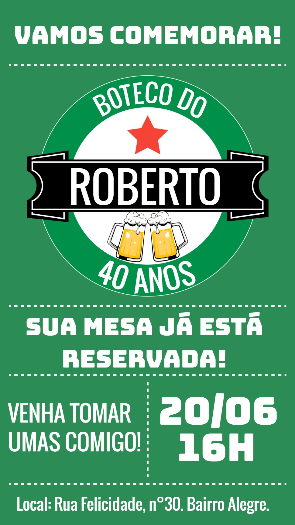 Convite de Aniversário Boteco Heineken para Editar Online