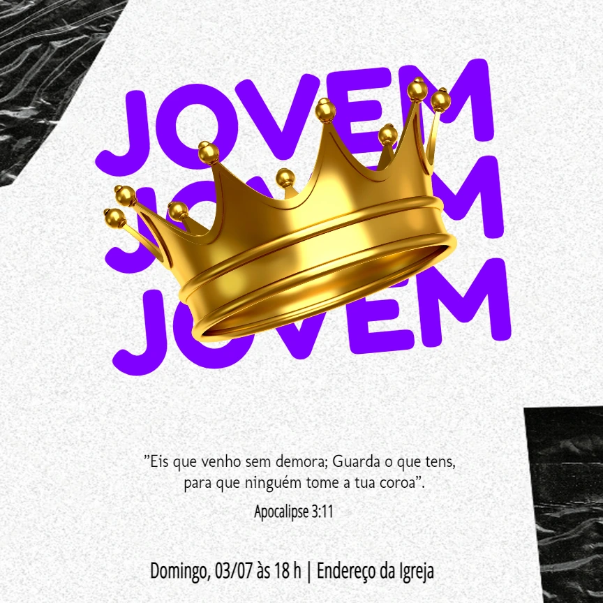 Convite de Culto Jovem com Coroa para Editar Online