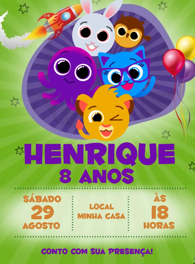 Convite Aniversário Bolofofos com Personagens para Editar