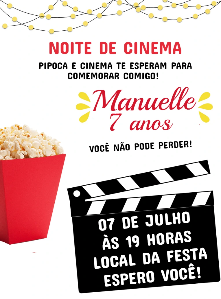 Convite de Aniversário Noite de Cinema para Editar Online