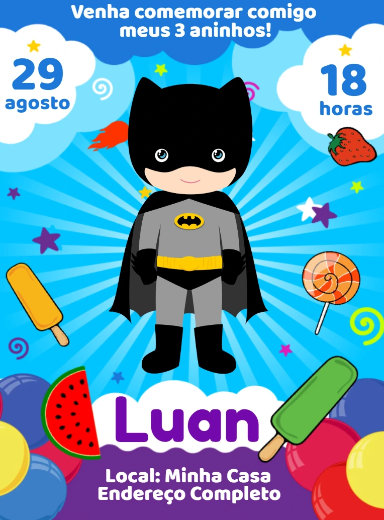 Convite Aniversário Batman Baby para Editar Online