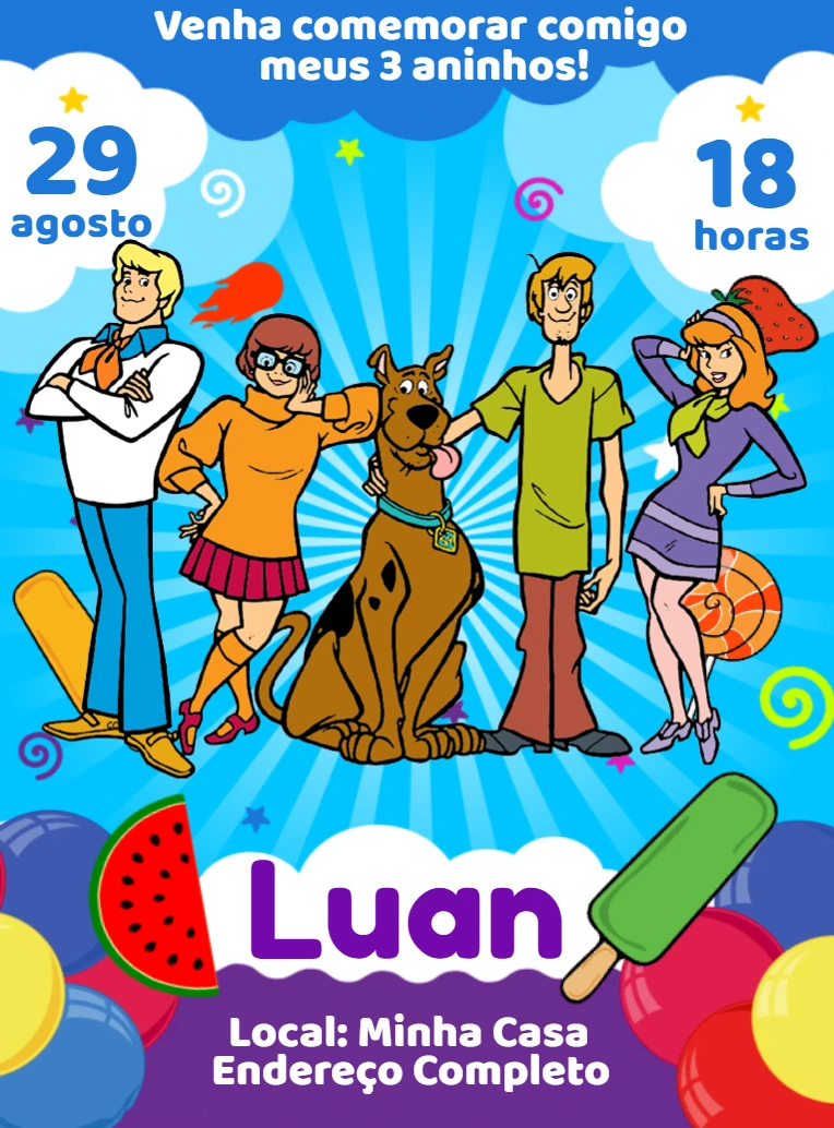 Convite de Aniversário Scooby Doo para Editar Online
