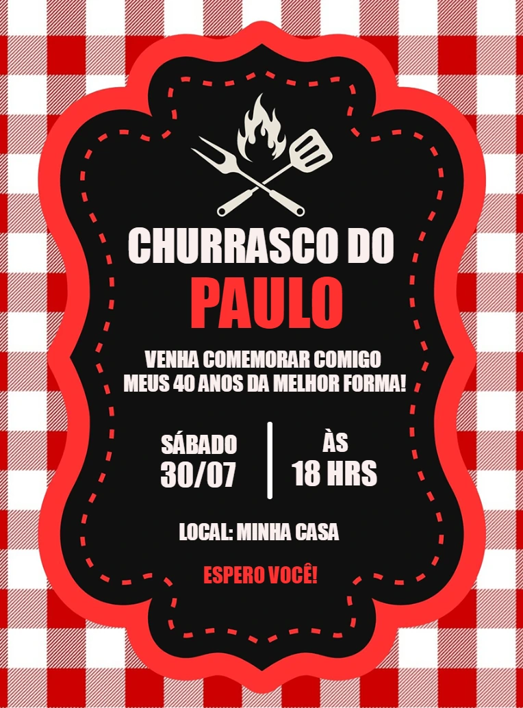 Convite de Aniversário Churrasco com Grelha Editável Online