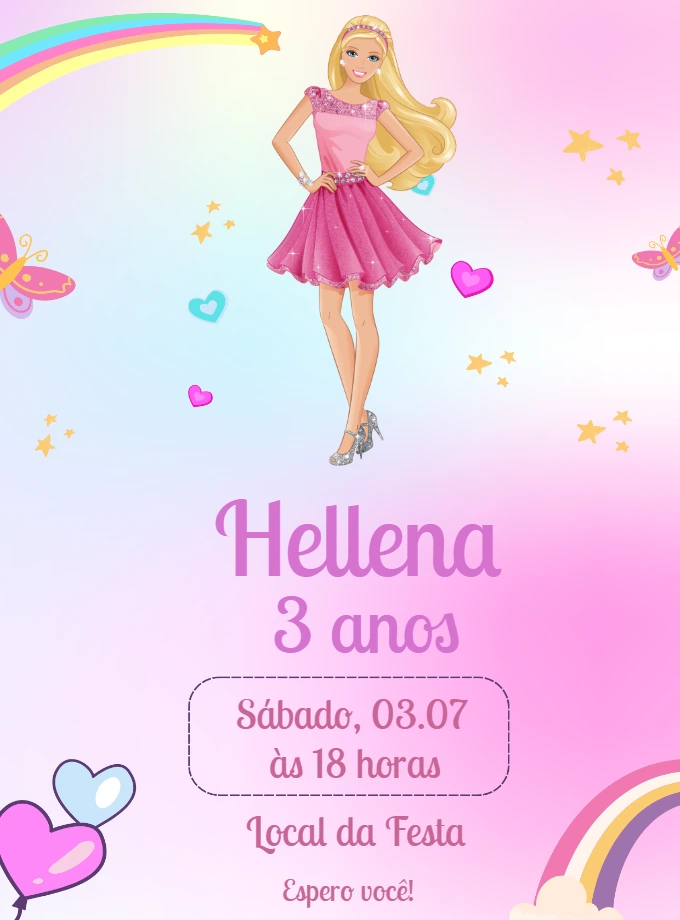 Convite de Aniversário Barbie Princesa para Editar Online