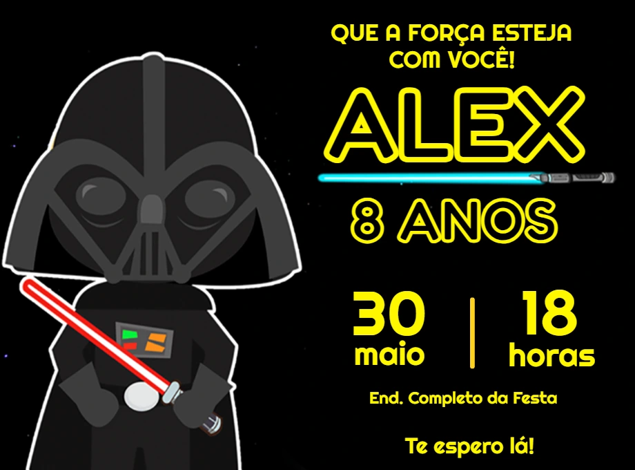 Convite Aniversário Star Wars Darth Vader para Editar Online