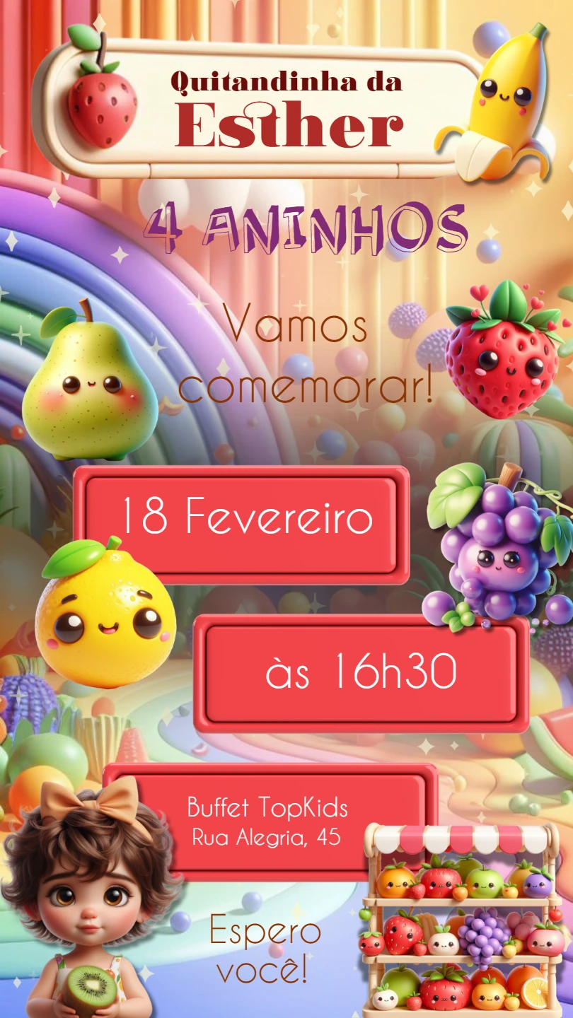 Convite de Aniversário Quitandinha com Frutinhas para Editar