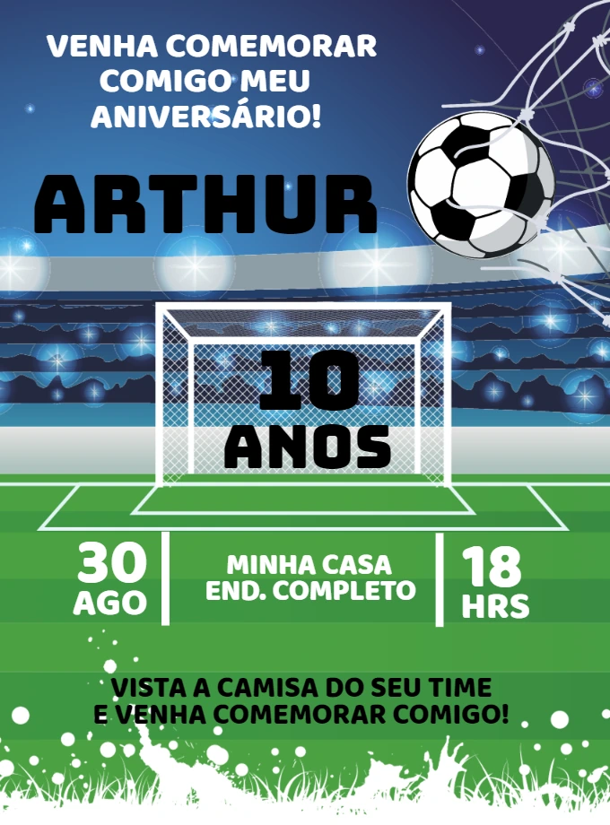 Convite de Aniversário Futebol para Editar Online e Imprimir