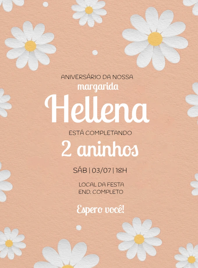 Convite Aniversário Margaridas Delicado para Editar Online