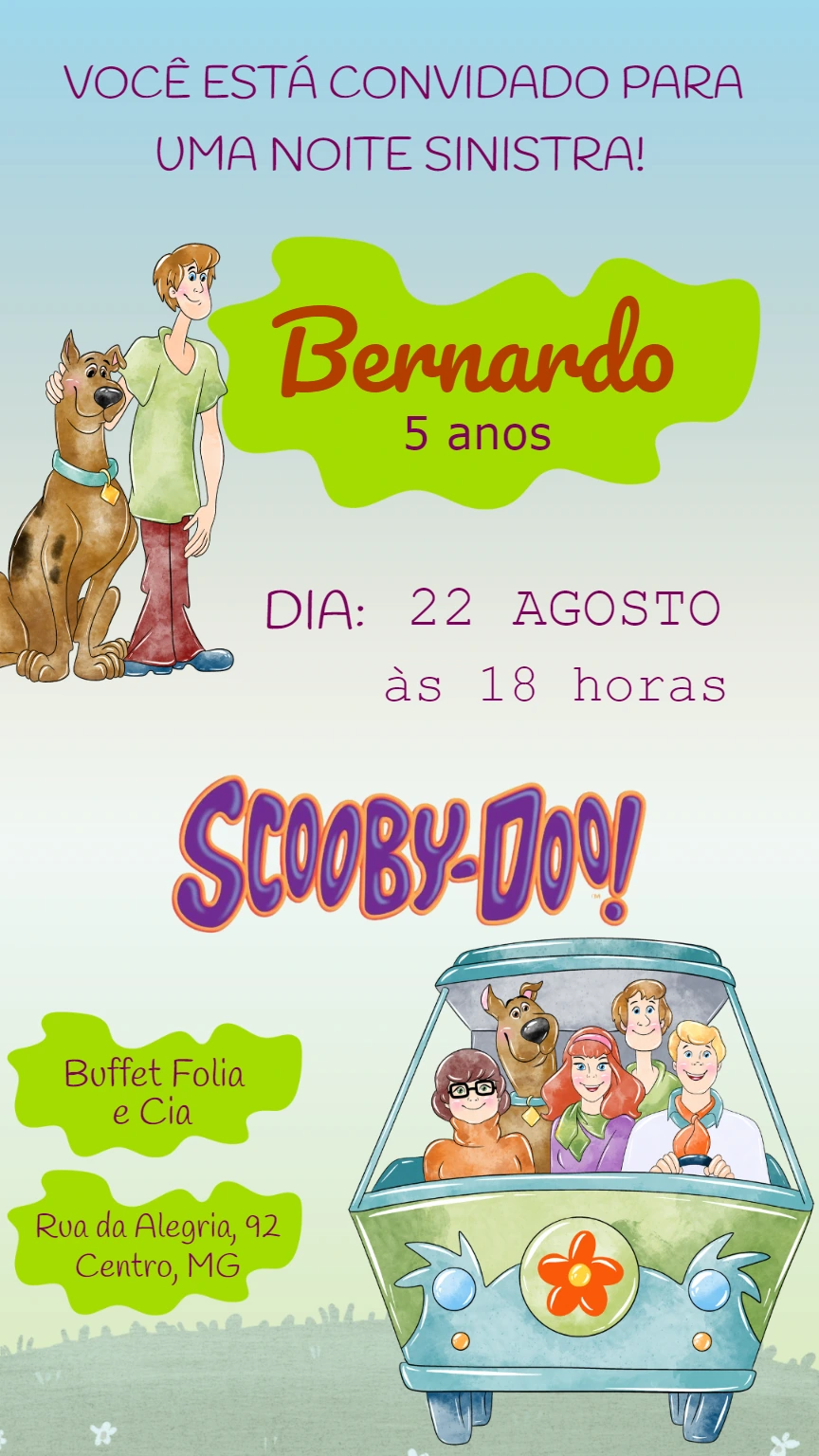 Convite de Aniversário Scooby-Doo Editável Online para Imprimir
