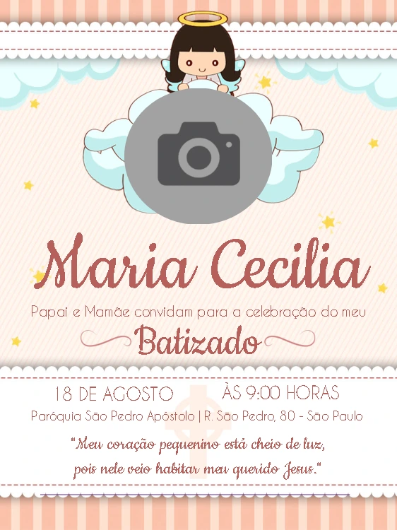 Convite de Batizado Anjinha com Foto para Editar Online