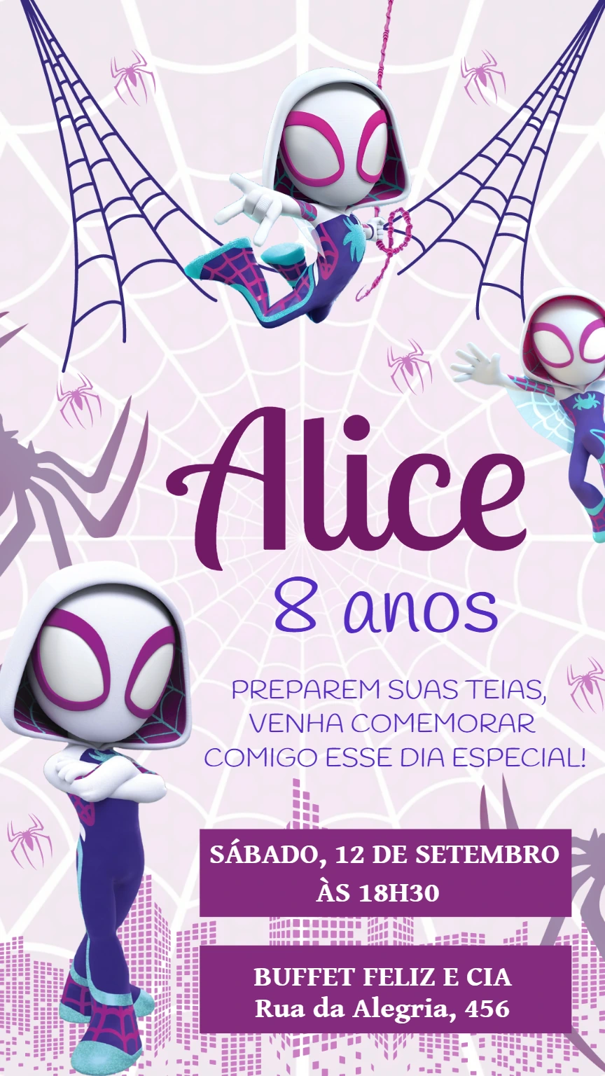 Convite Aniversário Gwen Spidey para Editar Online