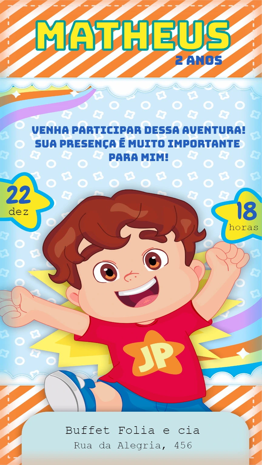 Convite Aniversário JP: Edite Online e Imprima