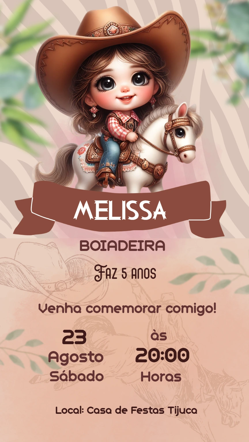 Convite de Aniversário Boiadeira para Editar Online