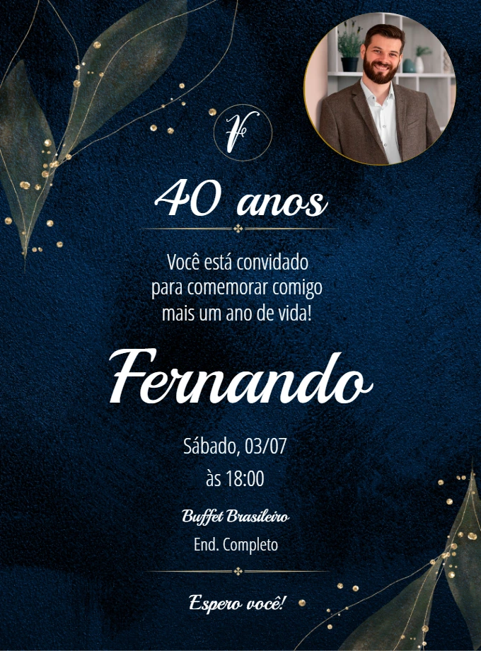 Convite de Aniversário Masculino Moderno com Foto para Editar