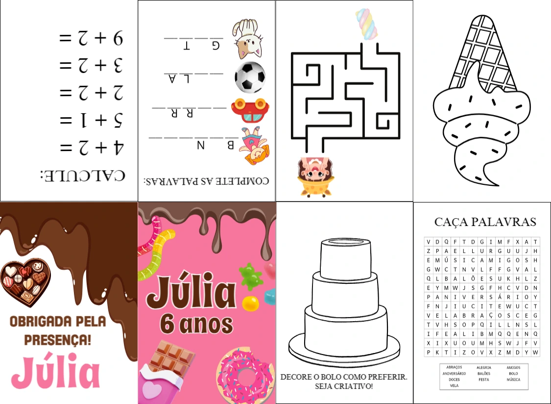 Livro de Atividades Aniversário Doces Editável Online