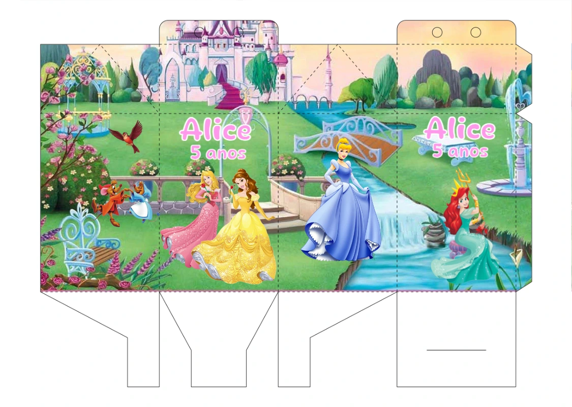 Caixa Milk Aniversário Princesas da Disney para Editar Online