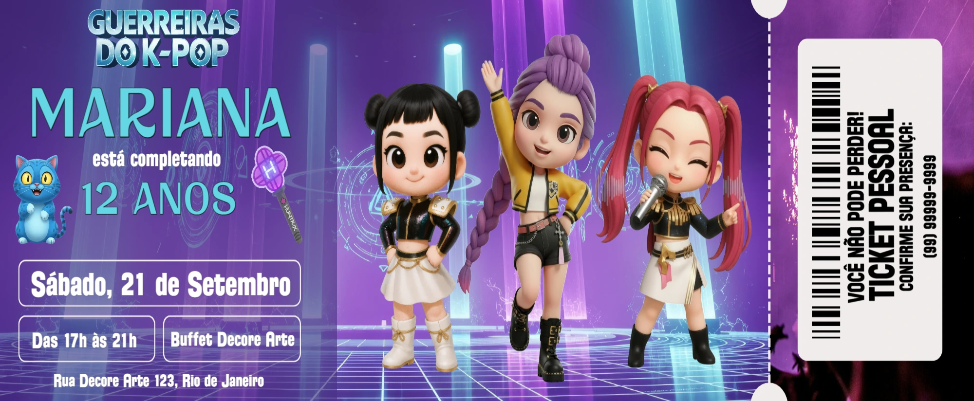 Convite Aniversário K-pop Estilo Ticket para Editar Online