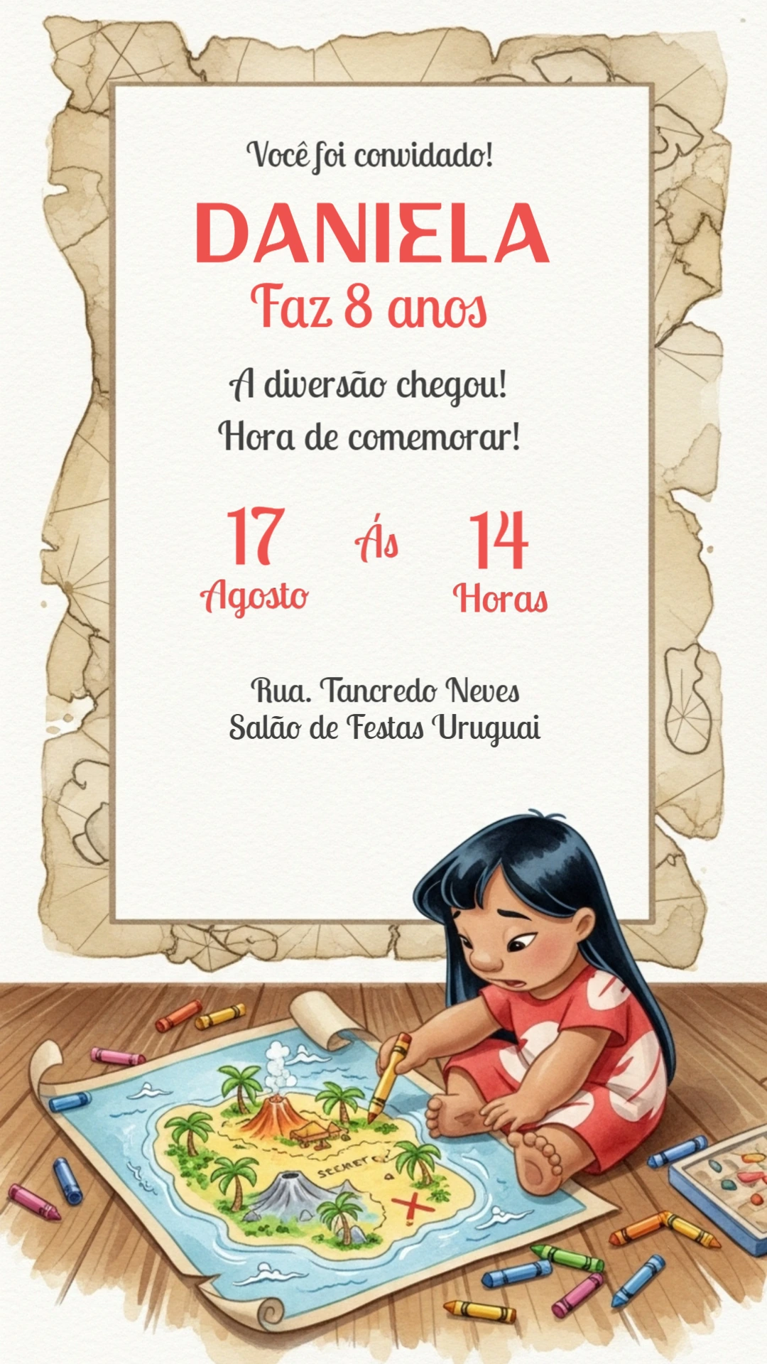 Convite de Aniversário Lilo & Stitch para Editar Online