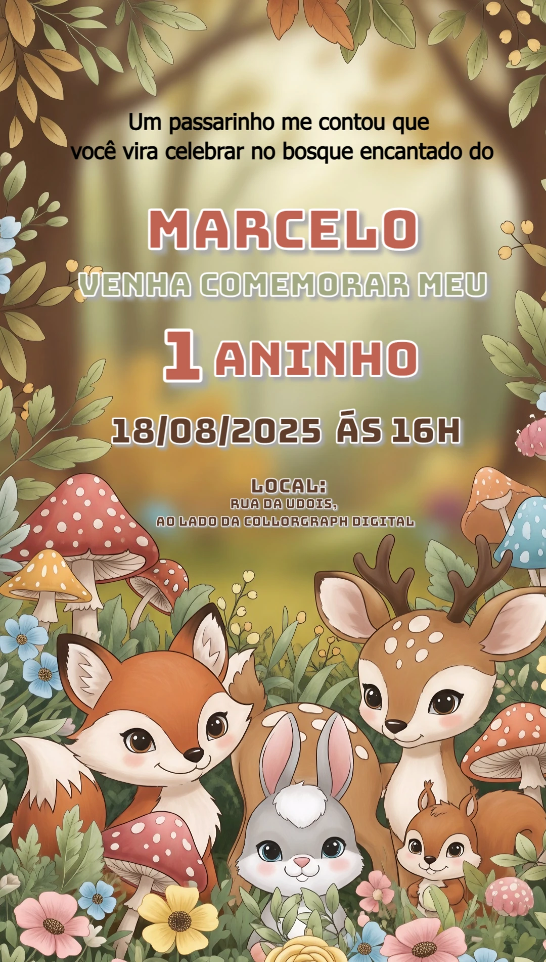 Convite de Aniversário Bosque Encantado para Editar Online