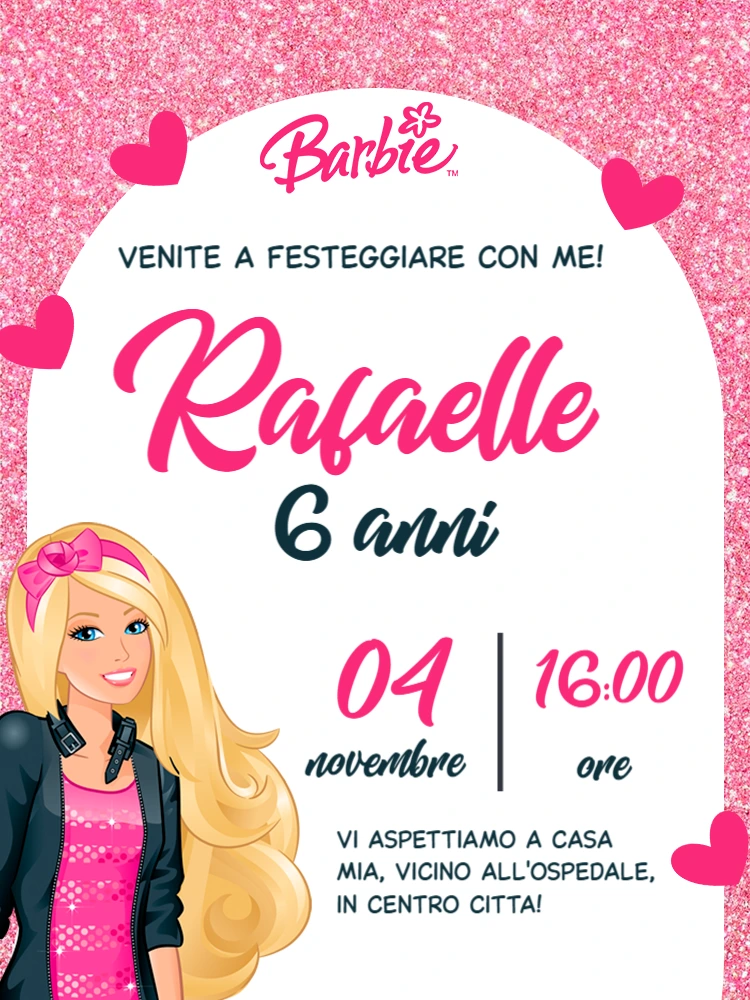 Invito di Compleanno Barbie da Modificare Online