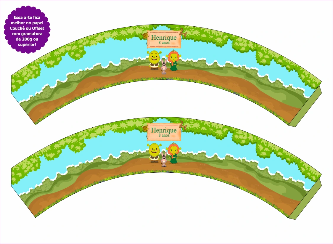 Saia de Cupcake Shrek Editável para Festa de Aniversário