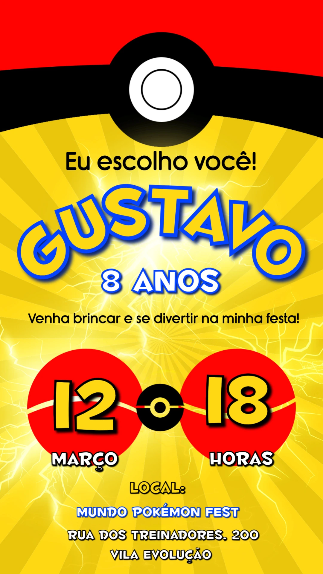 Convite de Aniversário Pokémon para Editar Online