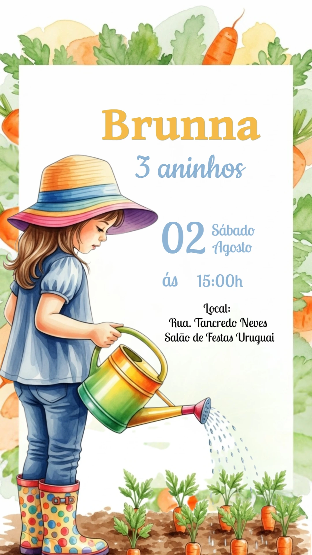 Convite Aniversário Hortinha Menina para Editar Online