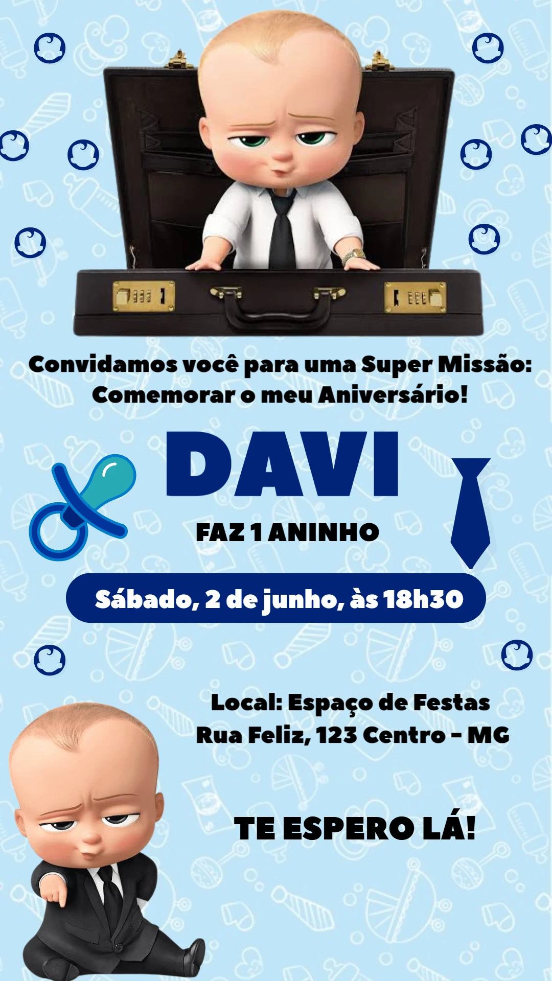 Convite Aniversário Poderoso Chefinho para Editar Online