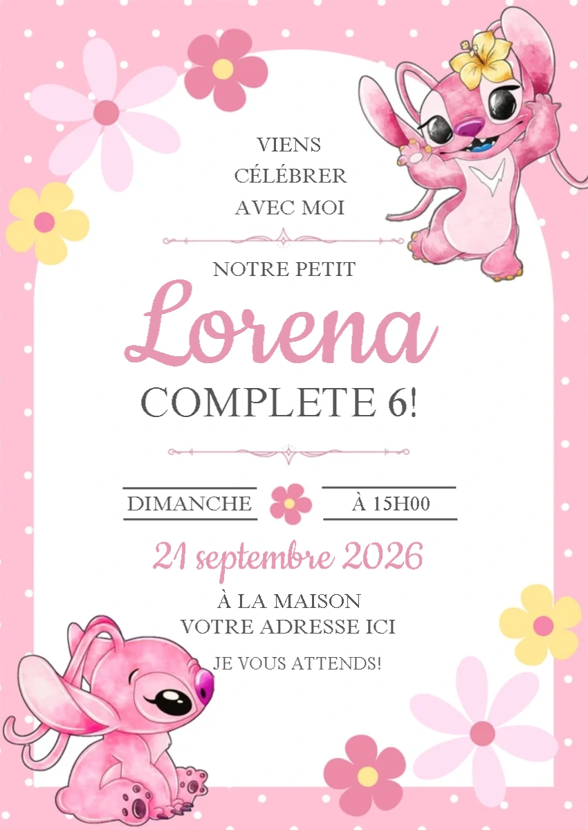 Invitation Anniversaire Angel à Modifier en Ligne