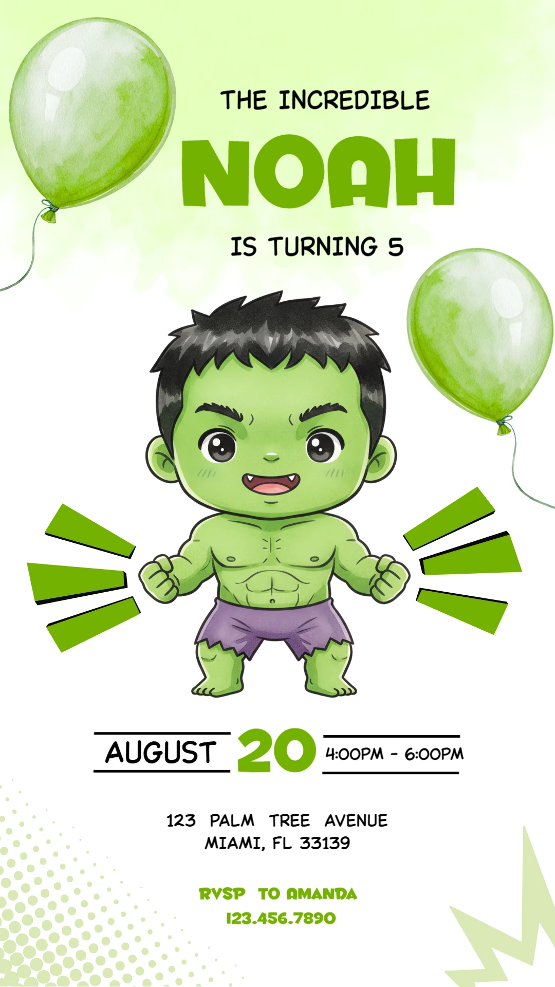 Incredible Hulk Birthday Invitation Editable Template