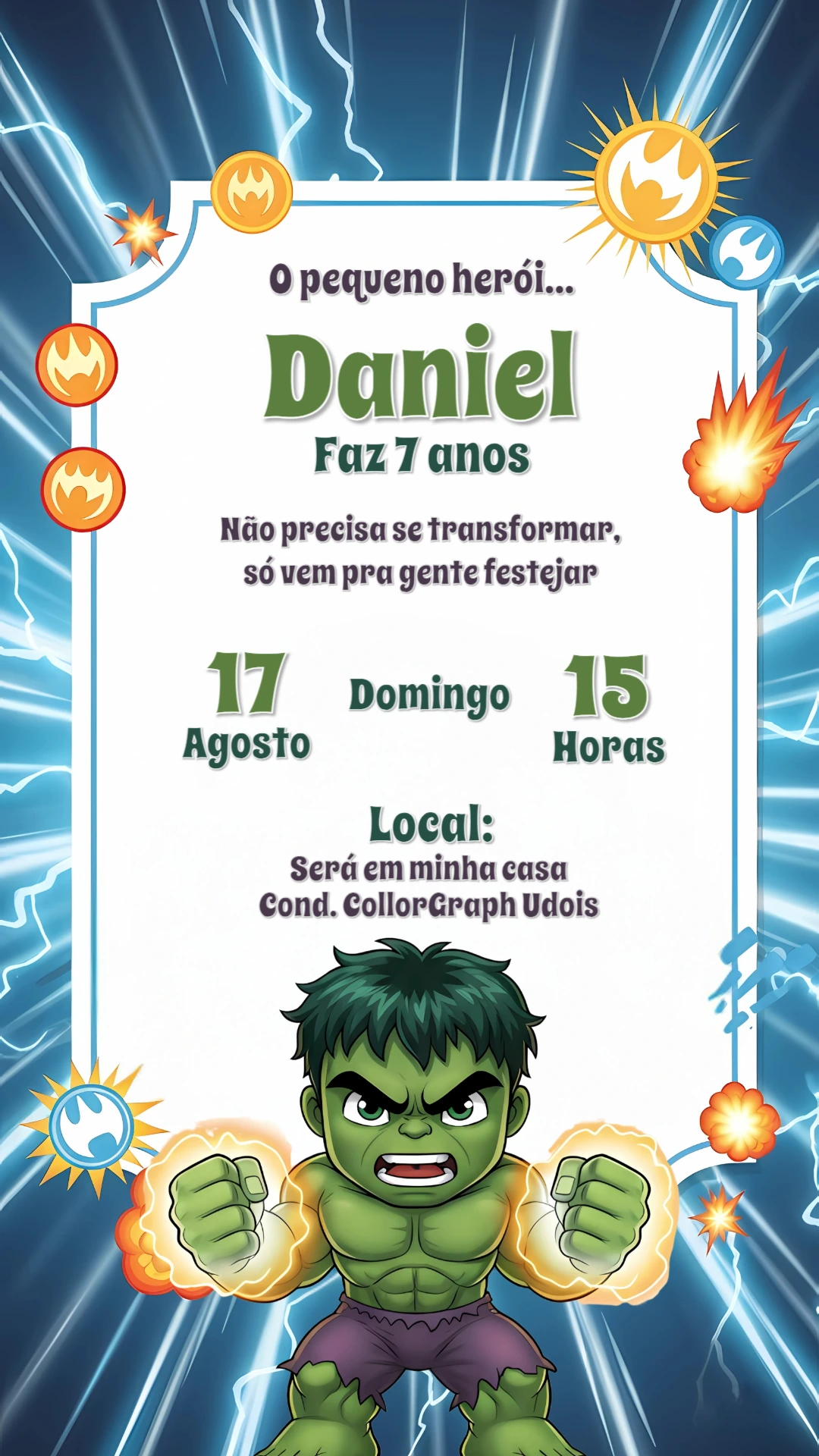 Convite de Aniversário do Hulk para Editar Online