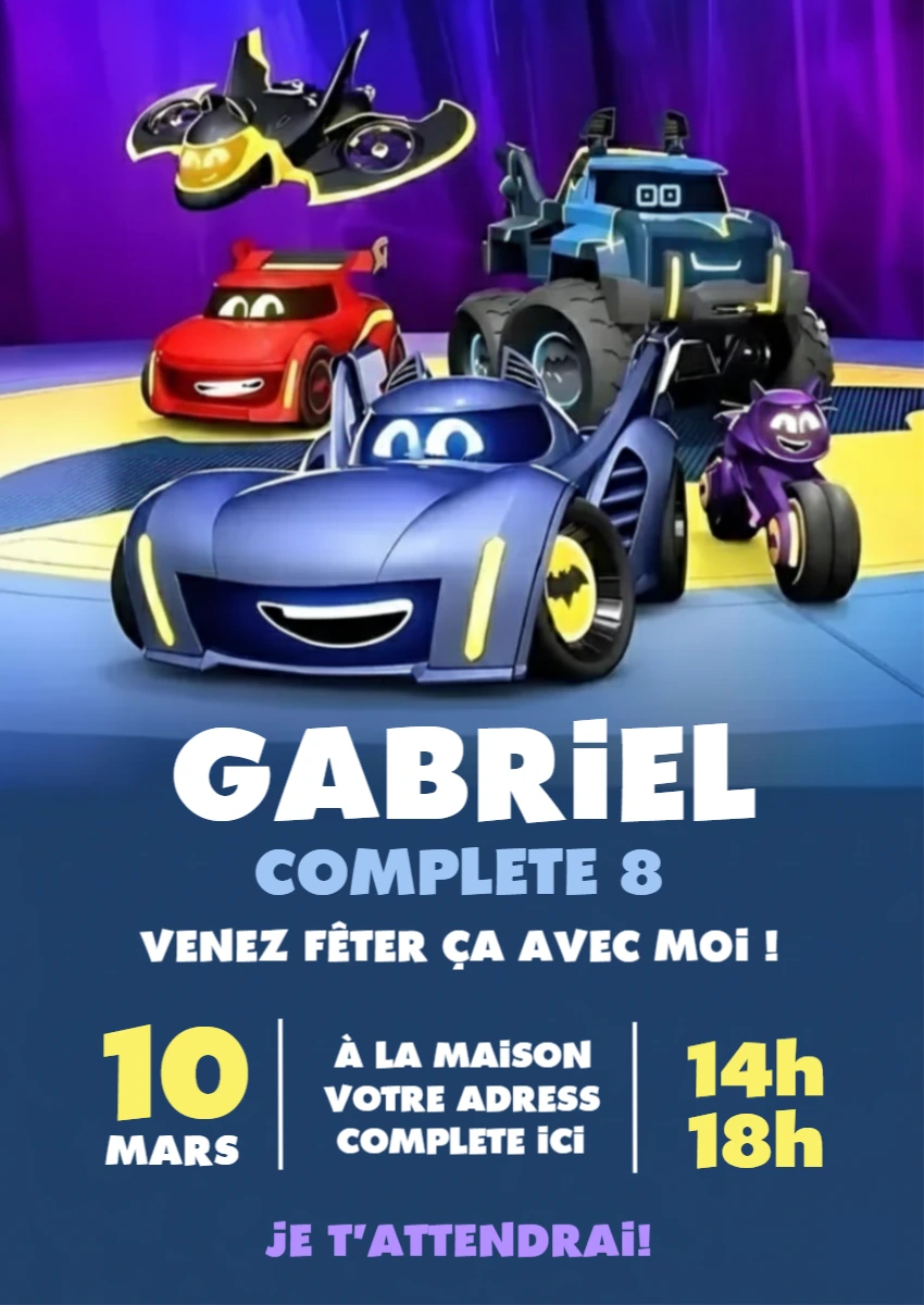 Invitation Anniversaire Thème Batwheels Modèle à Éditer