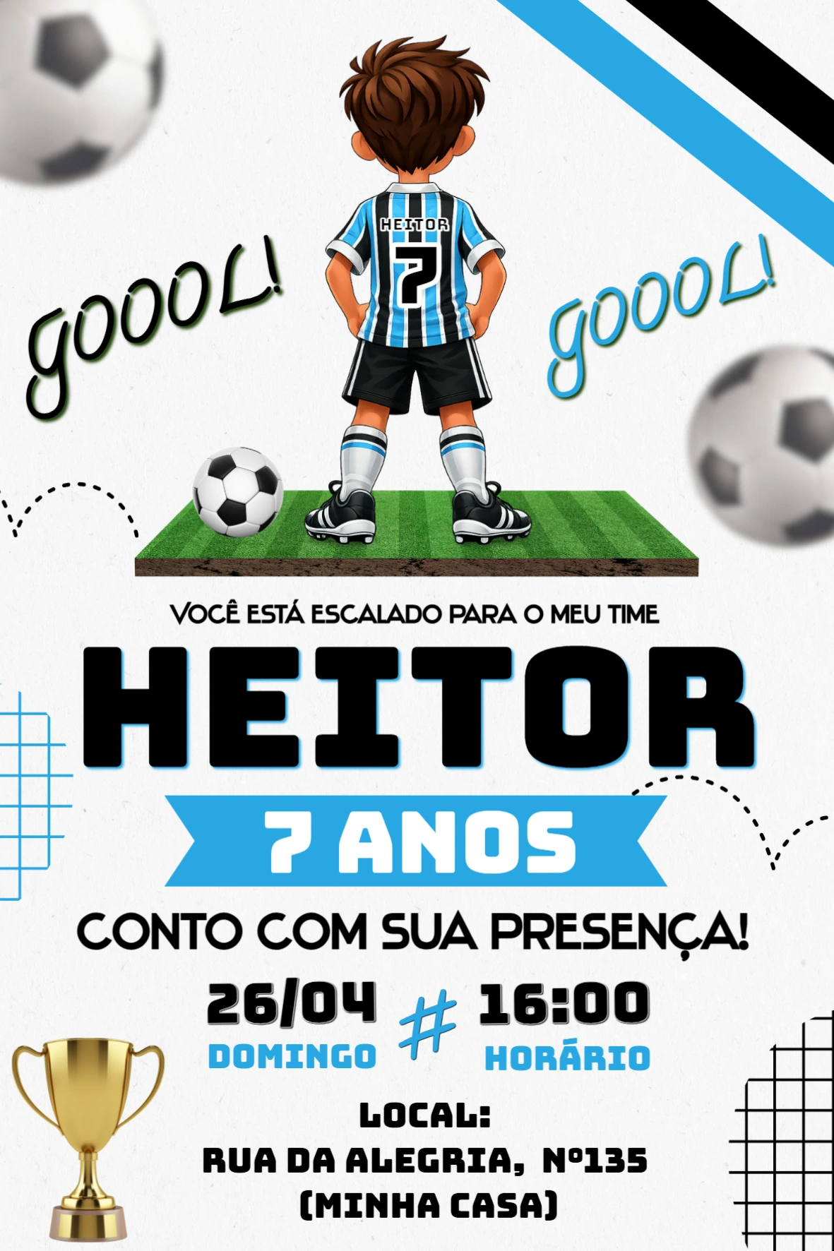 Convite de Aniversário Infantil Tema Futebol Grêmio para Editar