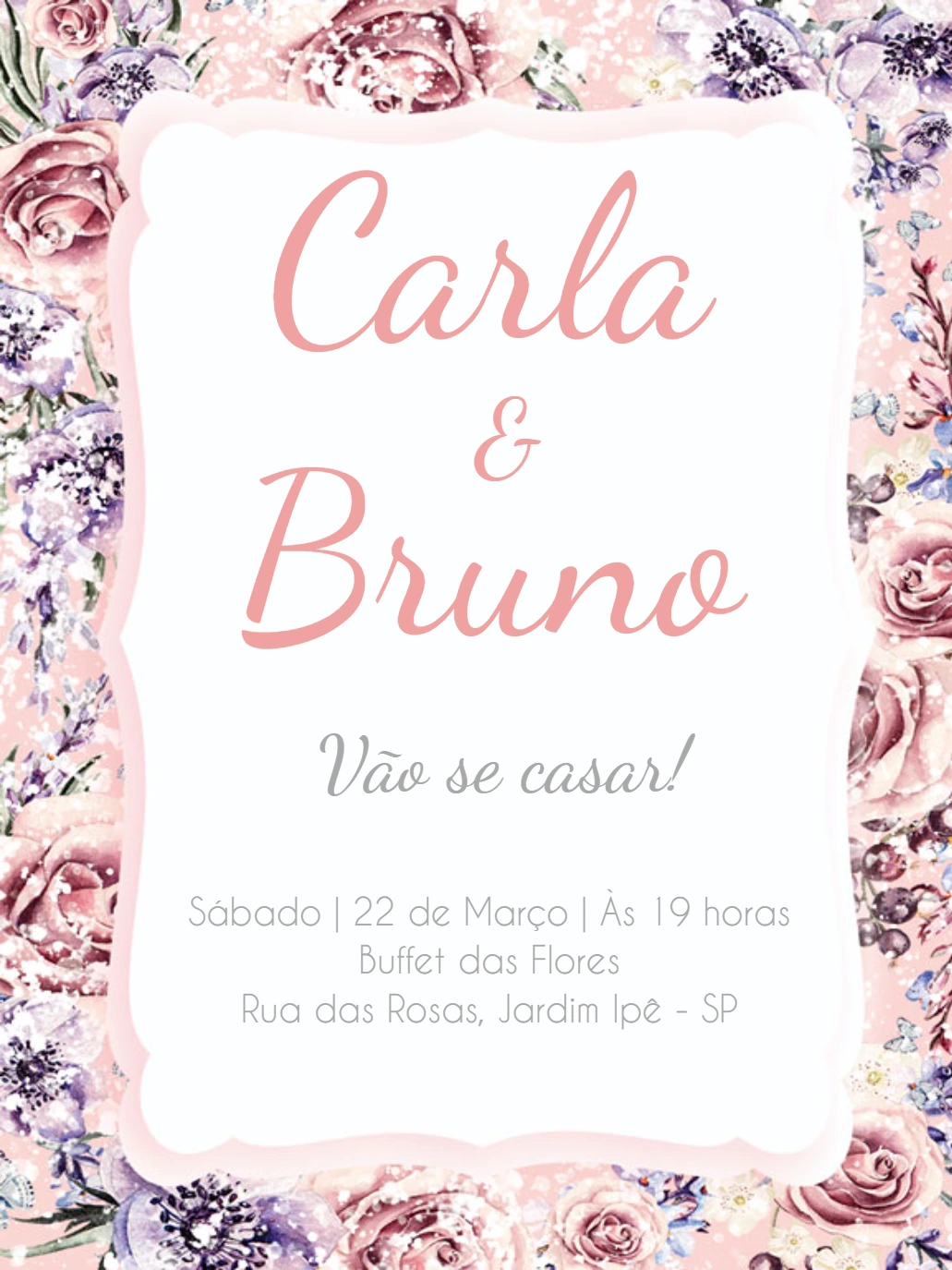 Convite de Casamento Floral com Rosas para Editar Online