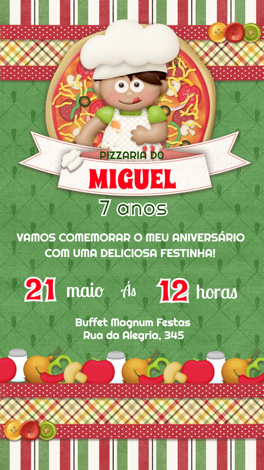 Convite de Aniversário Tema Pizzaria para Editar Online