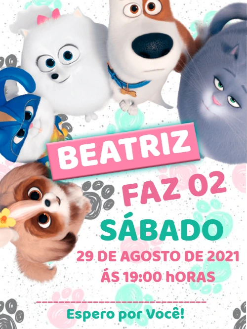 Convite Aniversário Segredo dos Pets para Editar Online