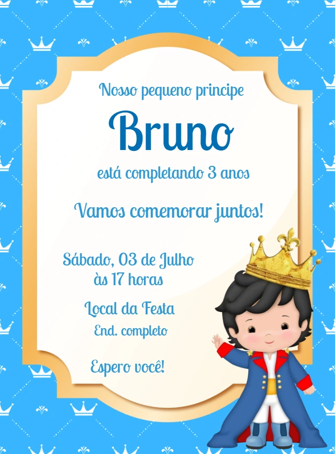 Convite de Aniversário Pequeno Príncipe para Editar Online