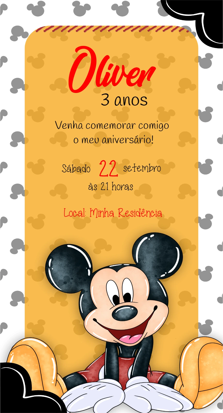 Invitación de Cumpleaños de Mickey Mouse para Editar Online