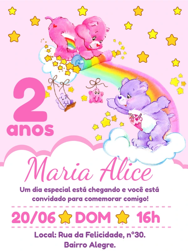Convite de Aniversário Ursinhos Carinhosos para Editar Online