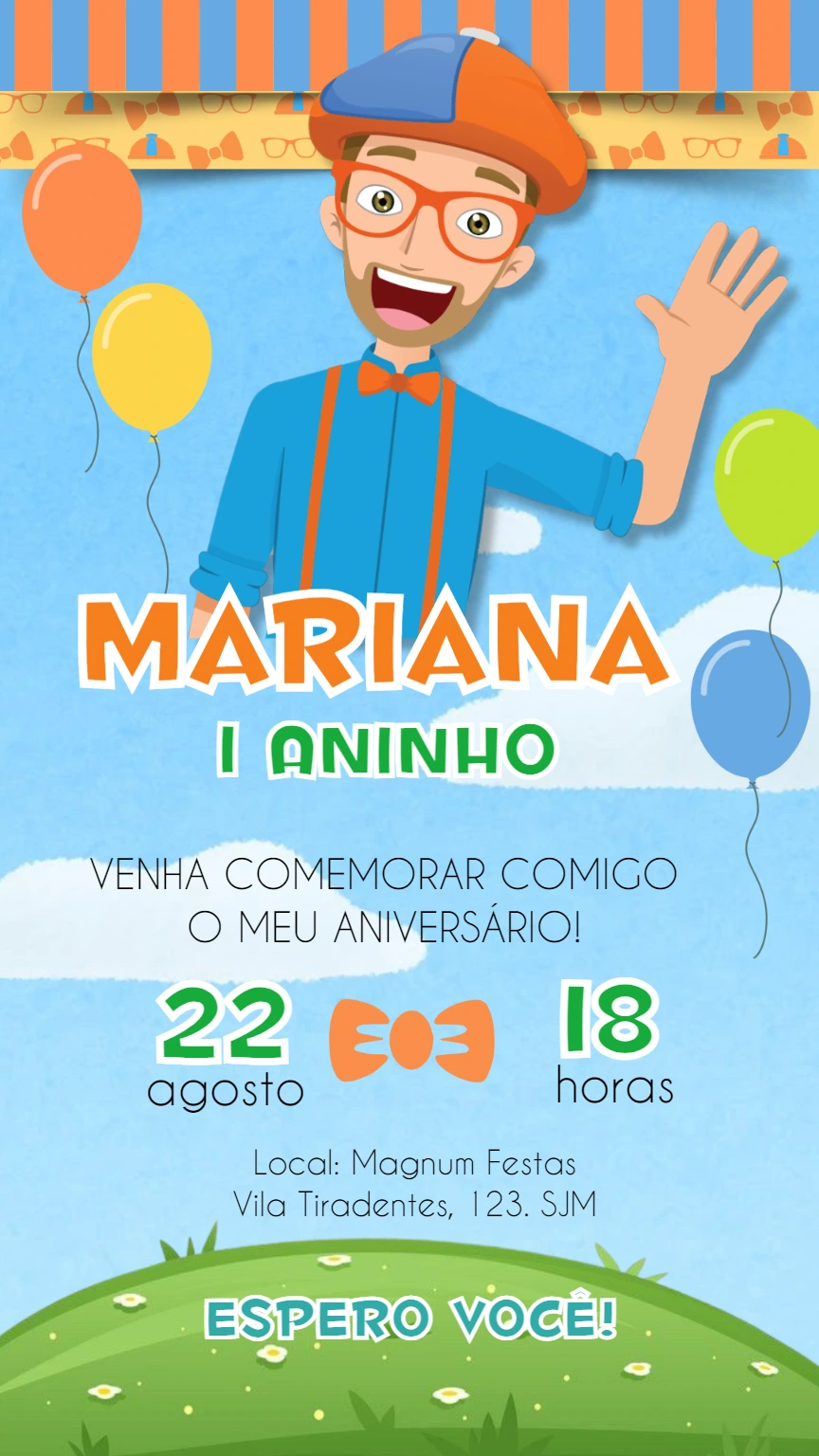 Convite de Aniversário Blippi para Editar Online