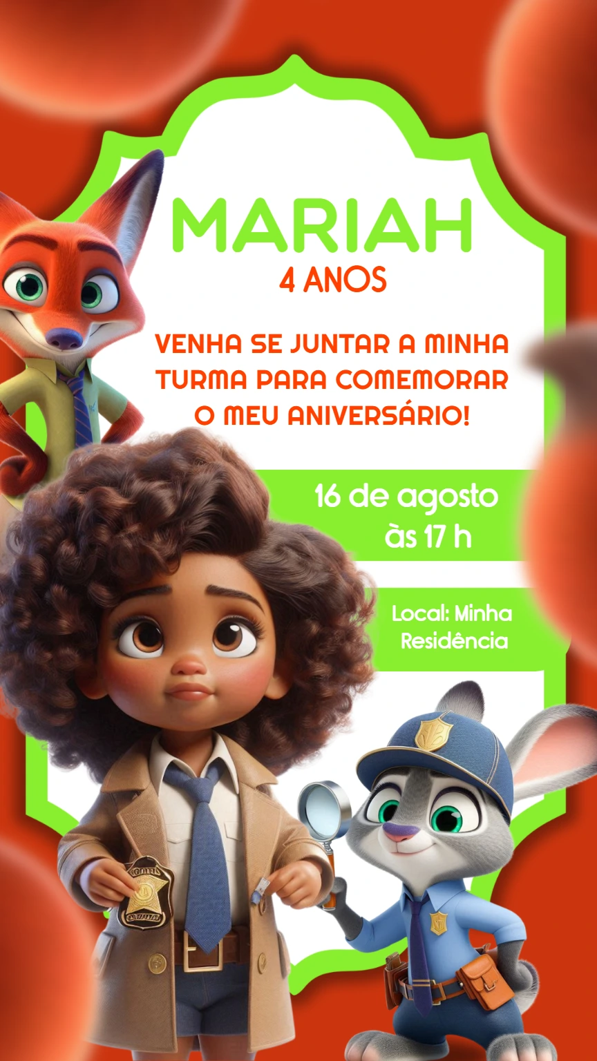 Convite de Aniversário Zootopia com Foto para Editar Online