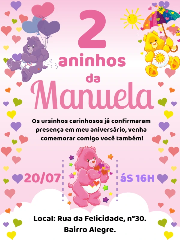 Convite Aniversário Ursinhos Carinhosos para Editar Online
