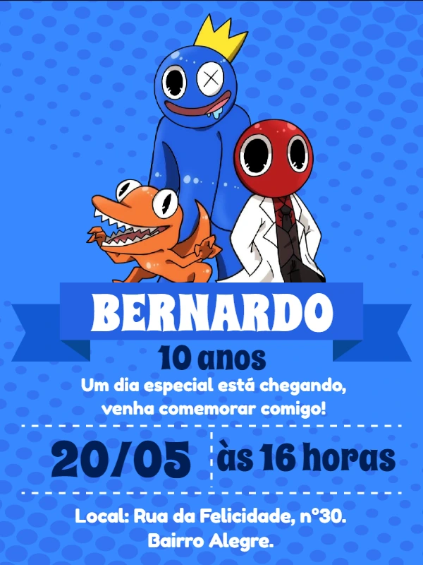 Convite de Aniversário Rainbow Friends para Editar Online