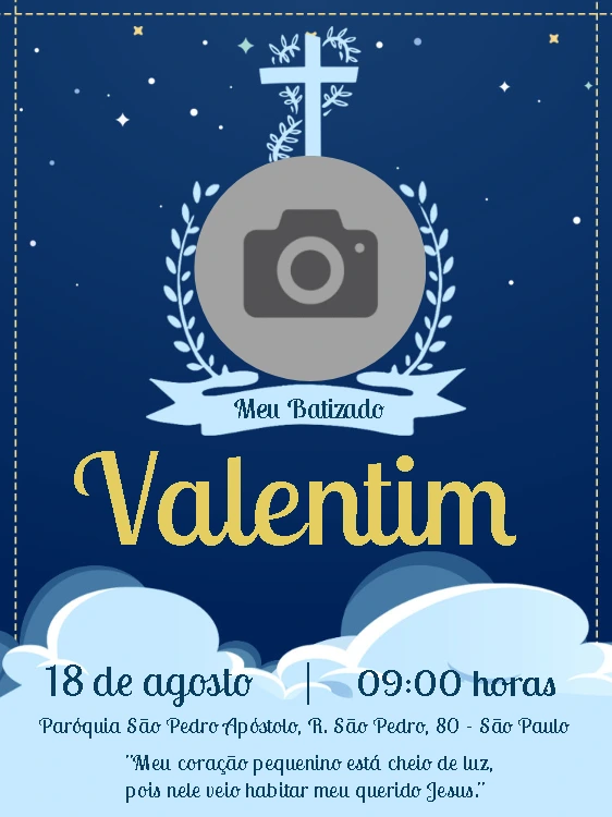 Convite de Batizado com Foto Céu Estrelado para Editar Online