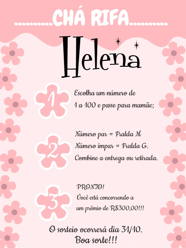 Convite Chá Rifa Floral Delicado para Editar Online