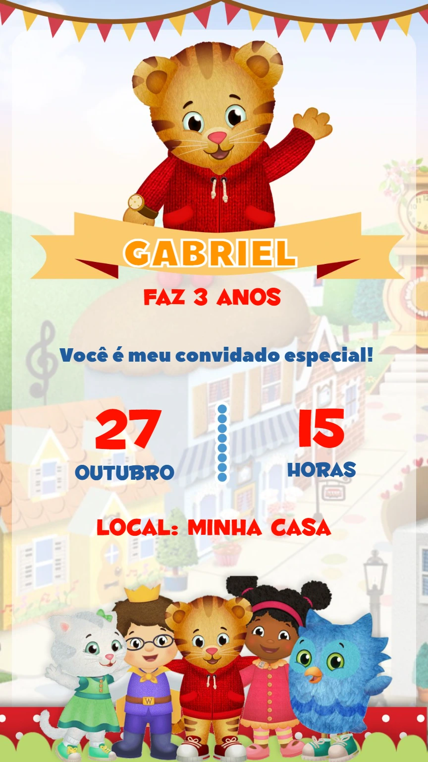 Convite de Aniversário Daniel O Tigre para Editar Online